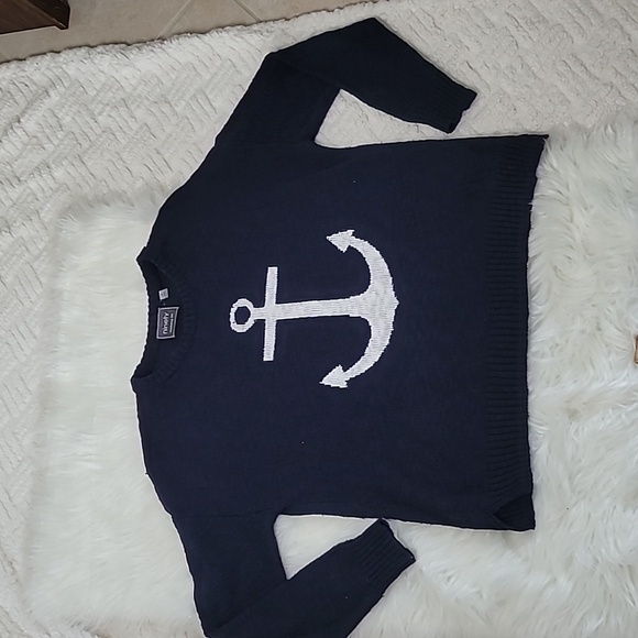 Ninety Clothing Co Anchor Sweater Navy Blue 100% Cotton Women’s Small Nautical - Picture 3 of 8